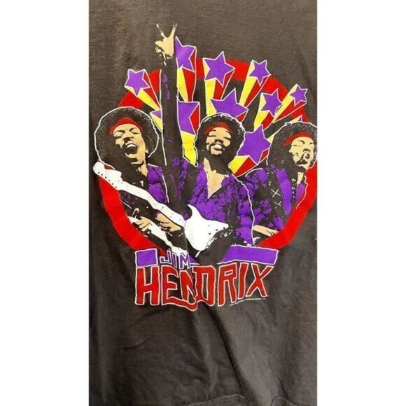 Jimi Hendrix- 3 Pics on a Charcoal Ringspun Cotton Shirt by Goodie Two‎ Sleeves - Picture 6 of 6